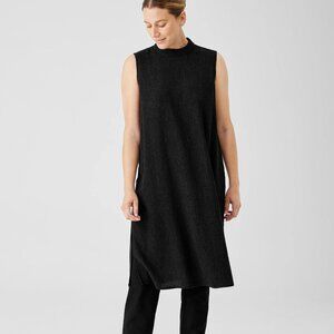 EILEEN FISHER XS Black Tencel Lyocell Stretch Mock Neck High Slit Tunic Dress